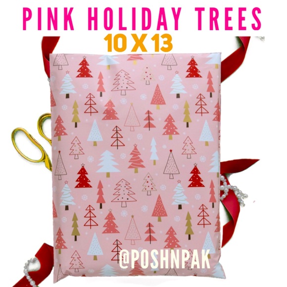 NEW! 20 Pink Holiday Trees Poly Mailers 10 x 13 inch - Picture 1 of 2